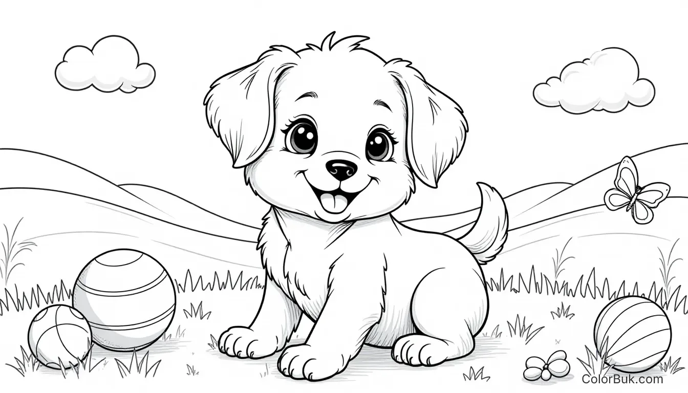 Printable Coloring Activities Charming puppy coloring page with floppy ears and playful pose for kids