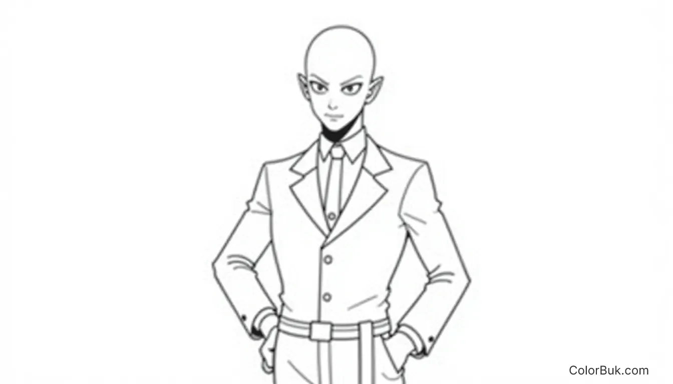 Printable Coloring Books Line drawing of General from One Punch Man, easy coloring page for children