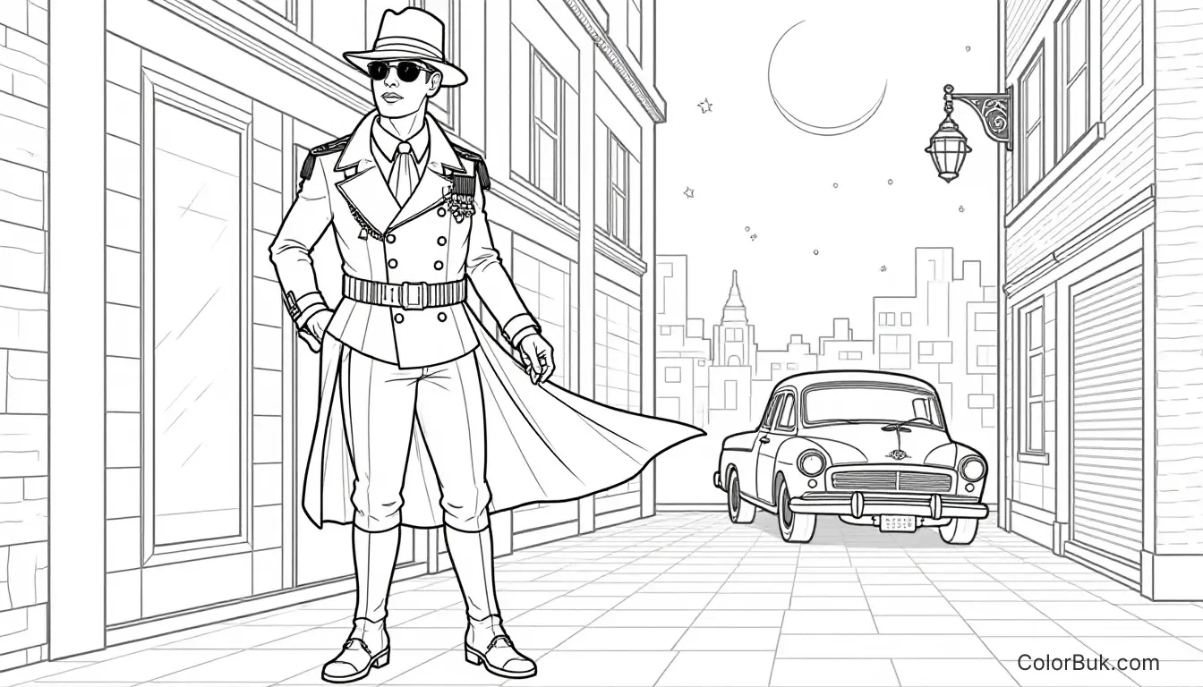 Themed Coloring Illustrations Line art of an elegant military general in a 'Smooth Criminal' style, ready to be colored.