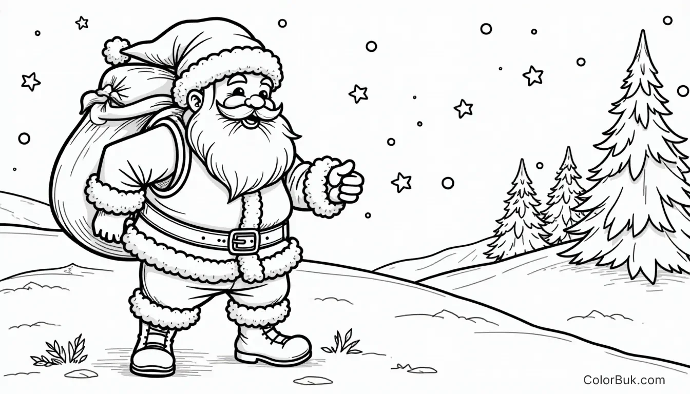 Santa Claus Coloring Page | Printable Christmas Fun Black and white Santa Claus coloring page illustration for Christmas activities