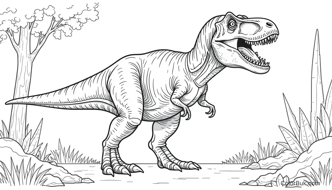 Dinosaur Coloring Pages Coloring book image of Jurassic Park T-Rex, no color or shading