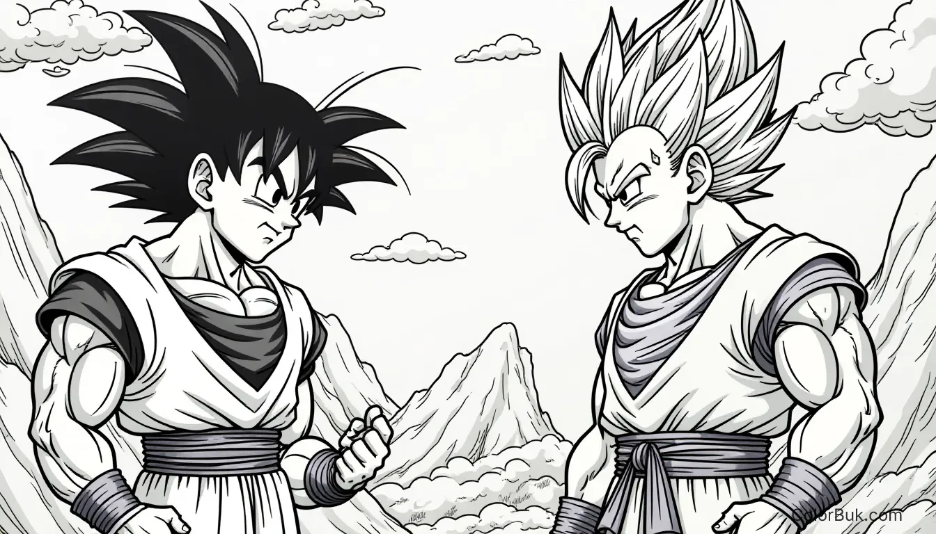 Kids Coloring Books Coloring page of Dragon Ball Z's best moments: Gohan, Goku, and Vegeta in action.