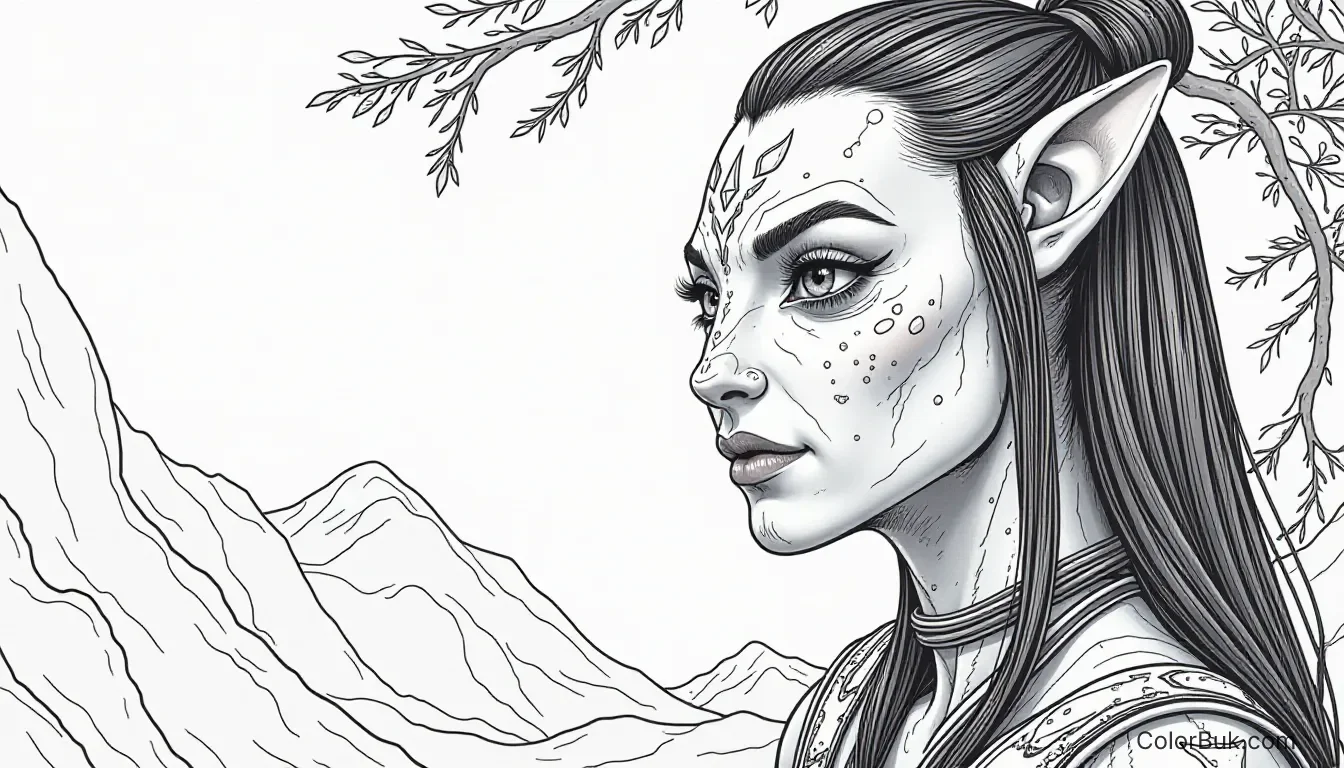 Movie Themed Coloring Books Coloring book style image of Avatar Movie, landscape design, for printable coloring sheets.