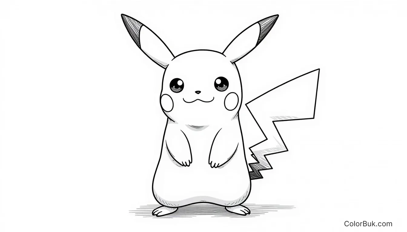 Pikachu Coloring Page - Printable Pokemon Coloring Book Black and white Pikachu coloring page for kids
