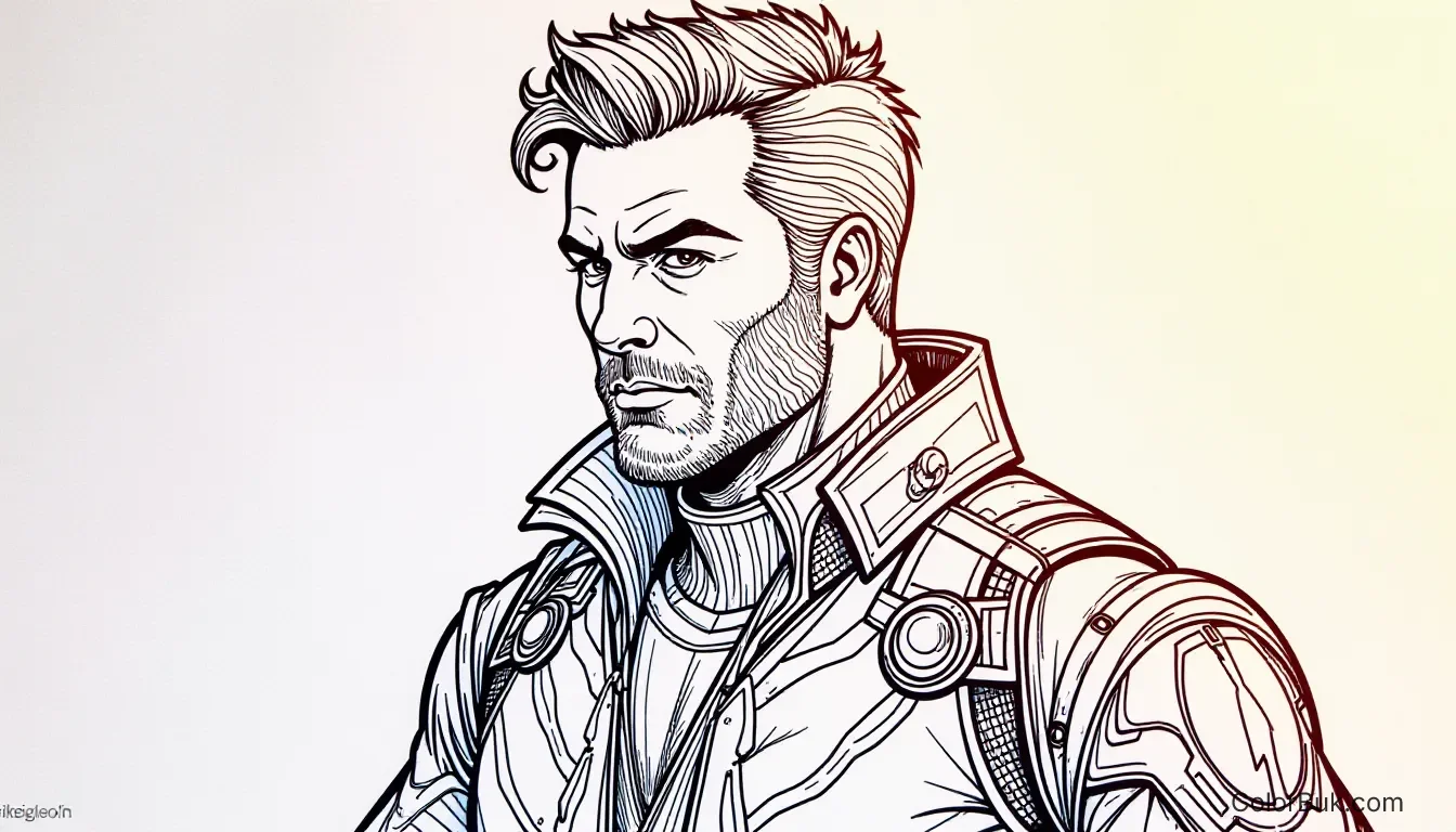 Marvel Star-Lord Coloring Page - Guardians of the Galaxy Coloring book image of Marvel's Star-Lord from Guardians of the Galaxy
