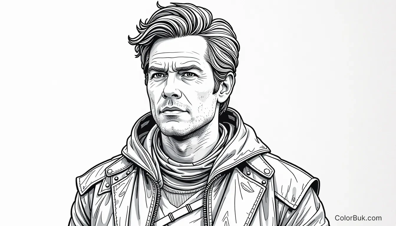Star Lord Coloring Page | Guardians of the Galaxy Art Black and white coloring page of Star Lord from Guardians of the Galaxy