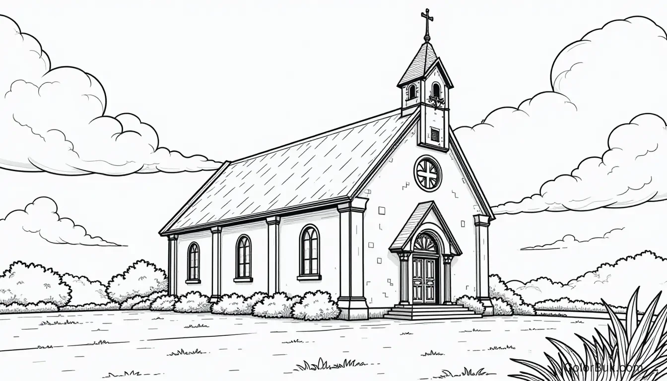 Printable Jesus Saint Baptist Church Coloring Page Black and white outline image of Jesus Saint Baptist Church coloring page