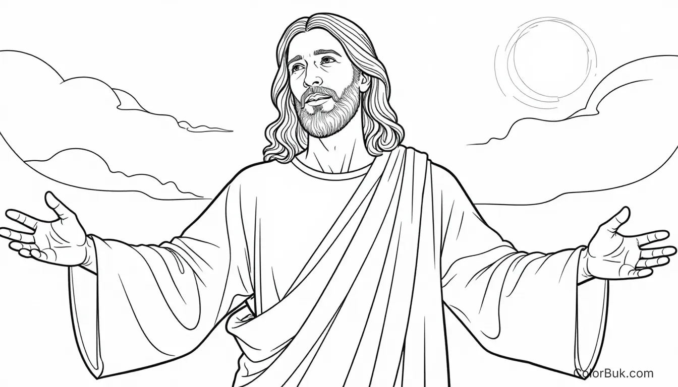 Jesus Resurrection Coloring Page | Free Printable Coloring book image of Jesus resurrecting, perfect for Easter activities.