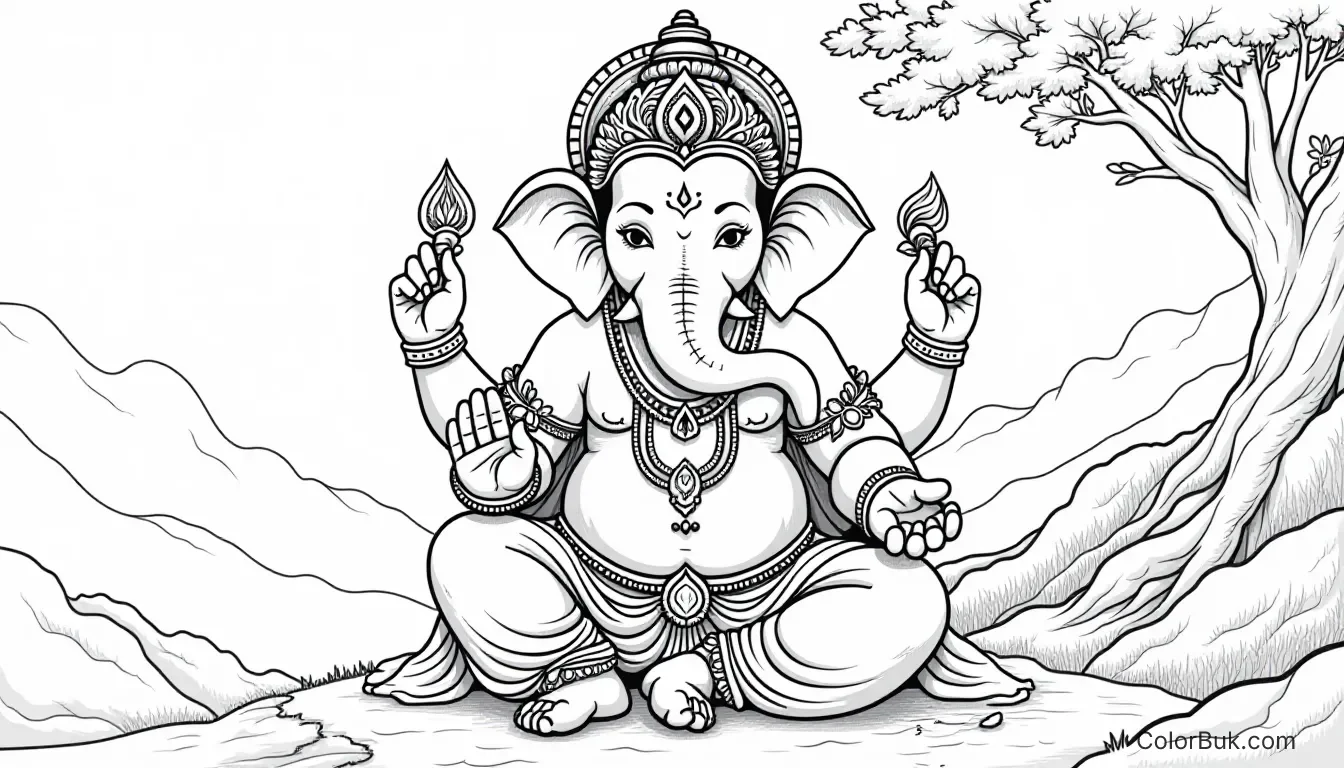 Printable Lord Ganesha Coloring Page for Kids Line art coloring page of Lord Ganesha for kids and adults