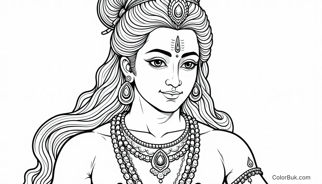 Printable Lord Vishnu Coloring Book Page Lord Vishnu coloring book image, ideal for coloring enthusiasts, landscape format