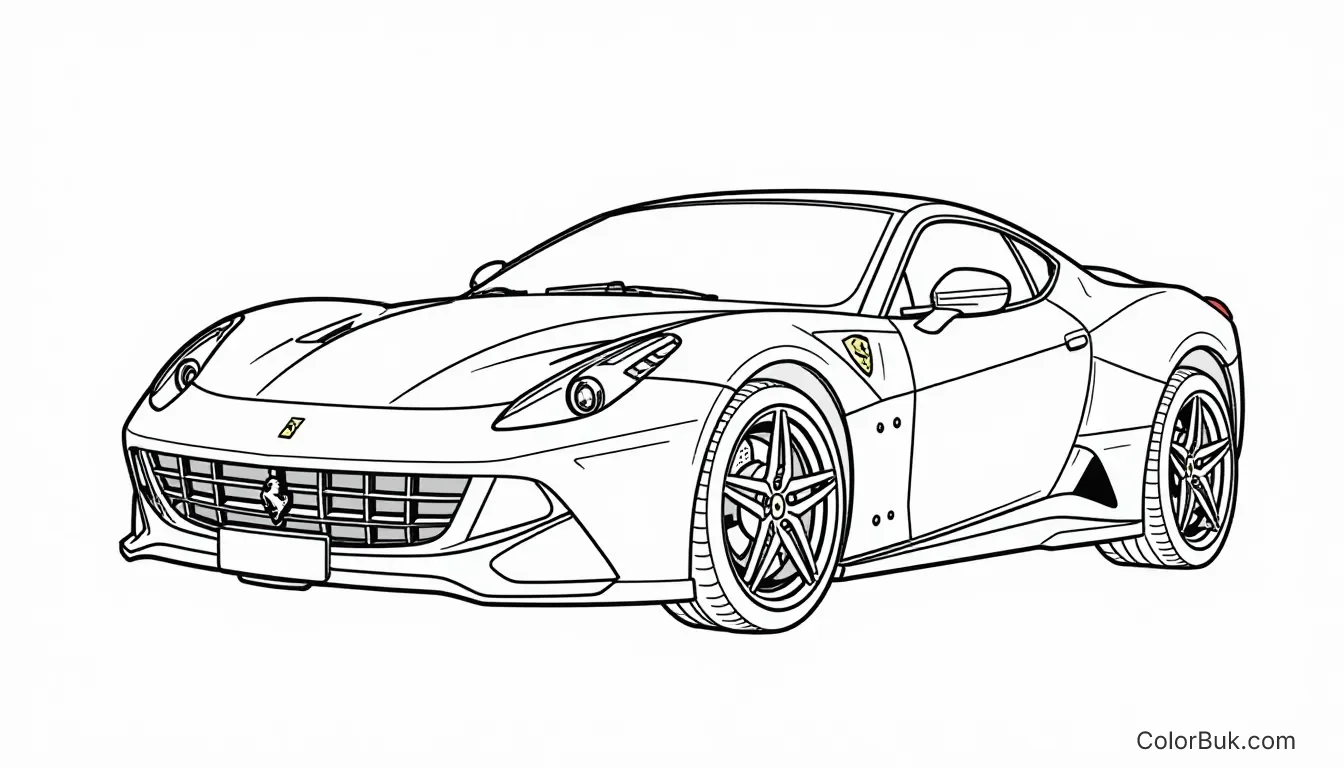 Ferrari Sports Car Coloring Page for Kids Black and white illustration of a Ferrari sports car for coloring