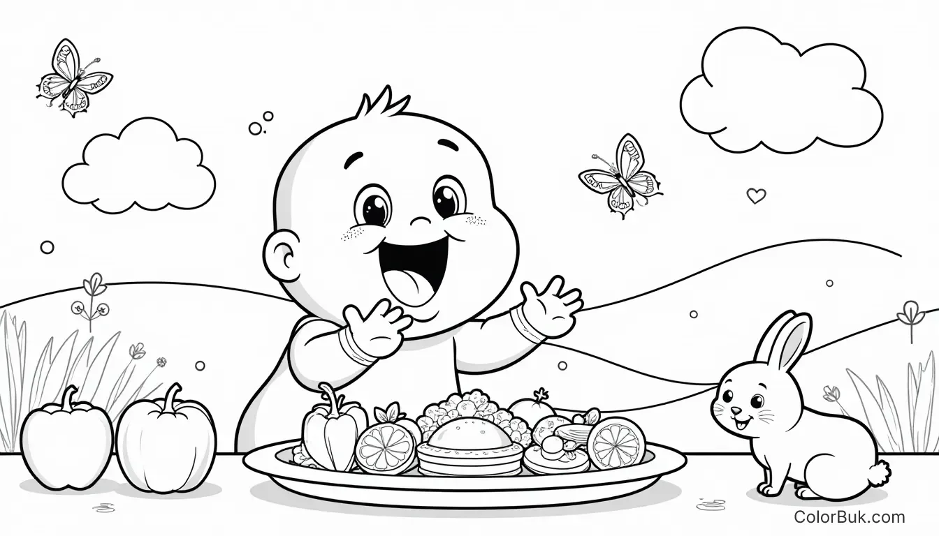 Baby TV Show Artwork Outline illustration of Hungry Henry from Baby TV show, perfect for coloring.
