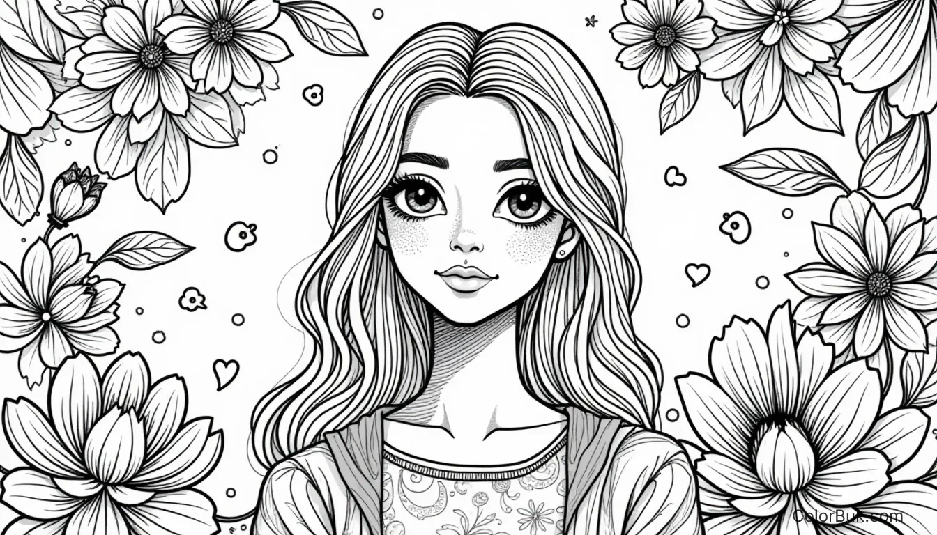 Family Activities A4 coloring book page showing a detailed portrait design and 'Sahra's coloring book' text