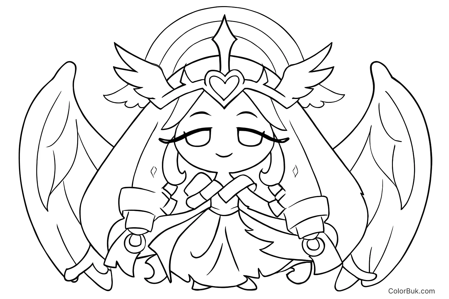 Celestial Anime Guardian Coloring Page - Serene and Inspiring Anime celestial guardian coloring page with serene character and intricate wings.