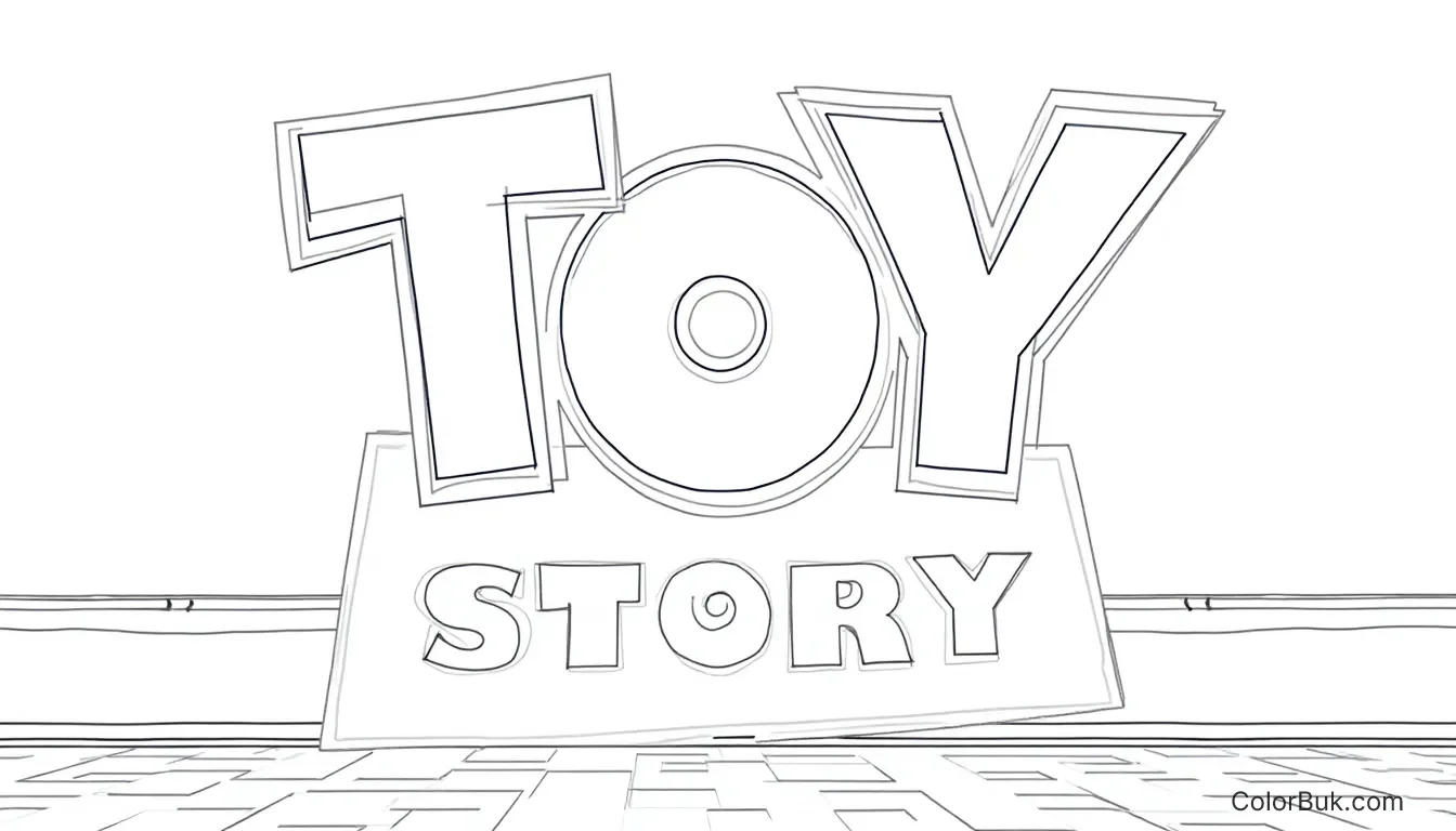 Coloring Page for Jessica's First Pixar Movie - Toy Story 1995 Coloring page with white text stating Jessica's First Pixar Movie Toy Story 1995 on a white background.