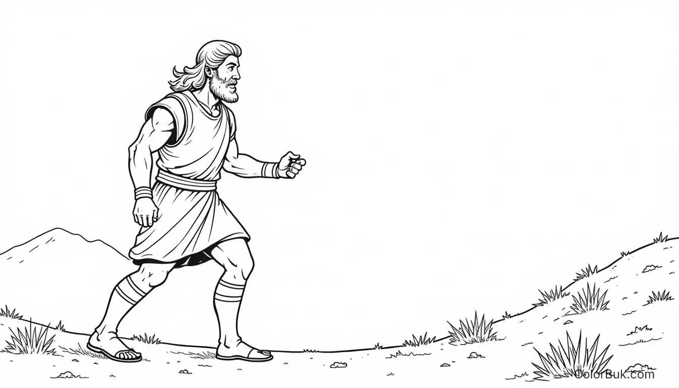 Printable David vs Goliath Coloring Page for Kids Printable high-quality coloring page of David with a sling against Goliath