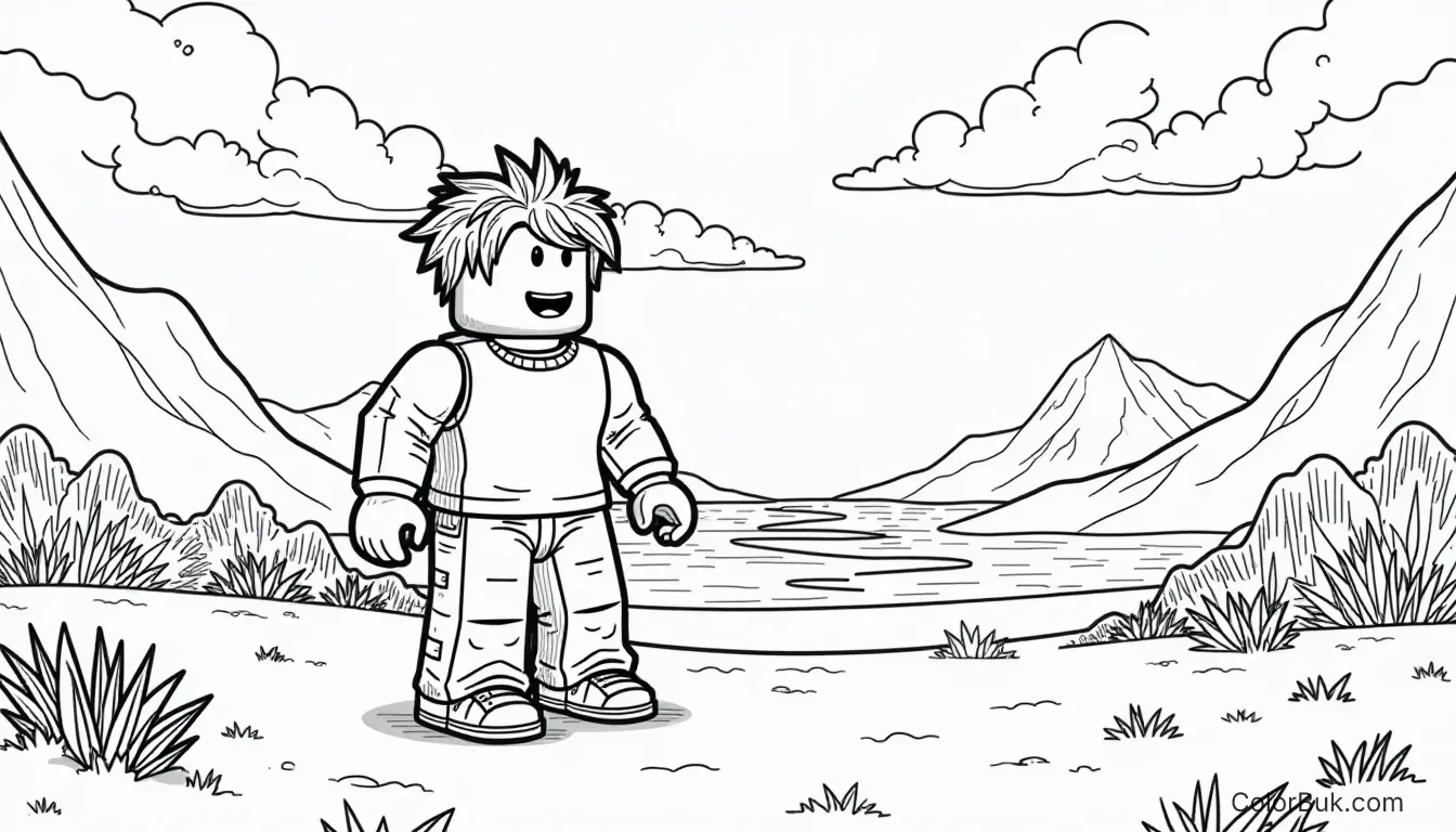 Printable Roblox Story Coloring Pages for Kids Printable Roblox story coloring pages for kids, landscape layout.