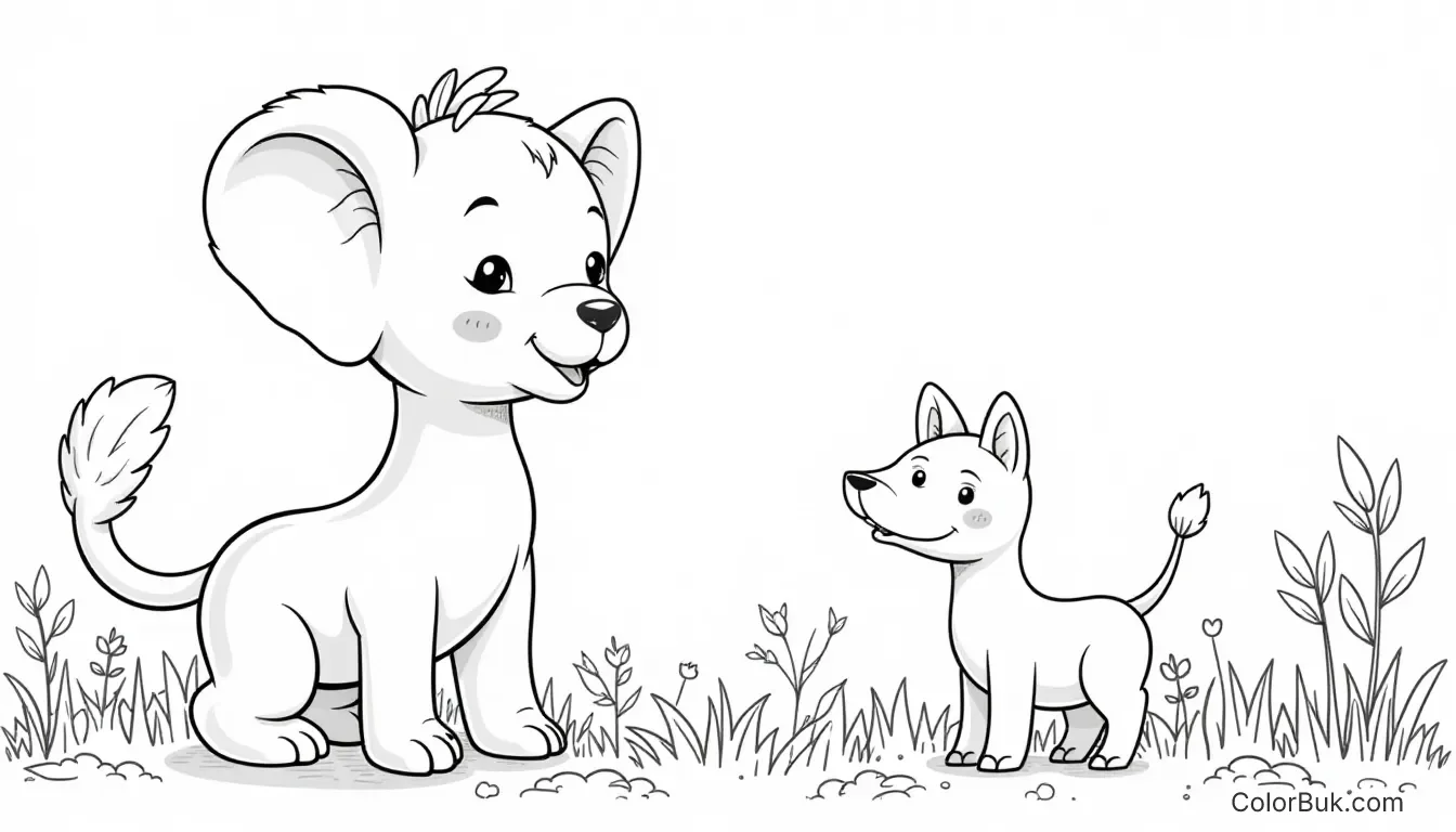 Printable Cute Animals Coloring Page for Kids Cute animals coloring page, black and white line art for kids ages 3-6.