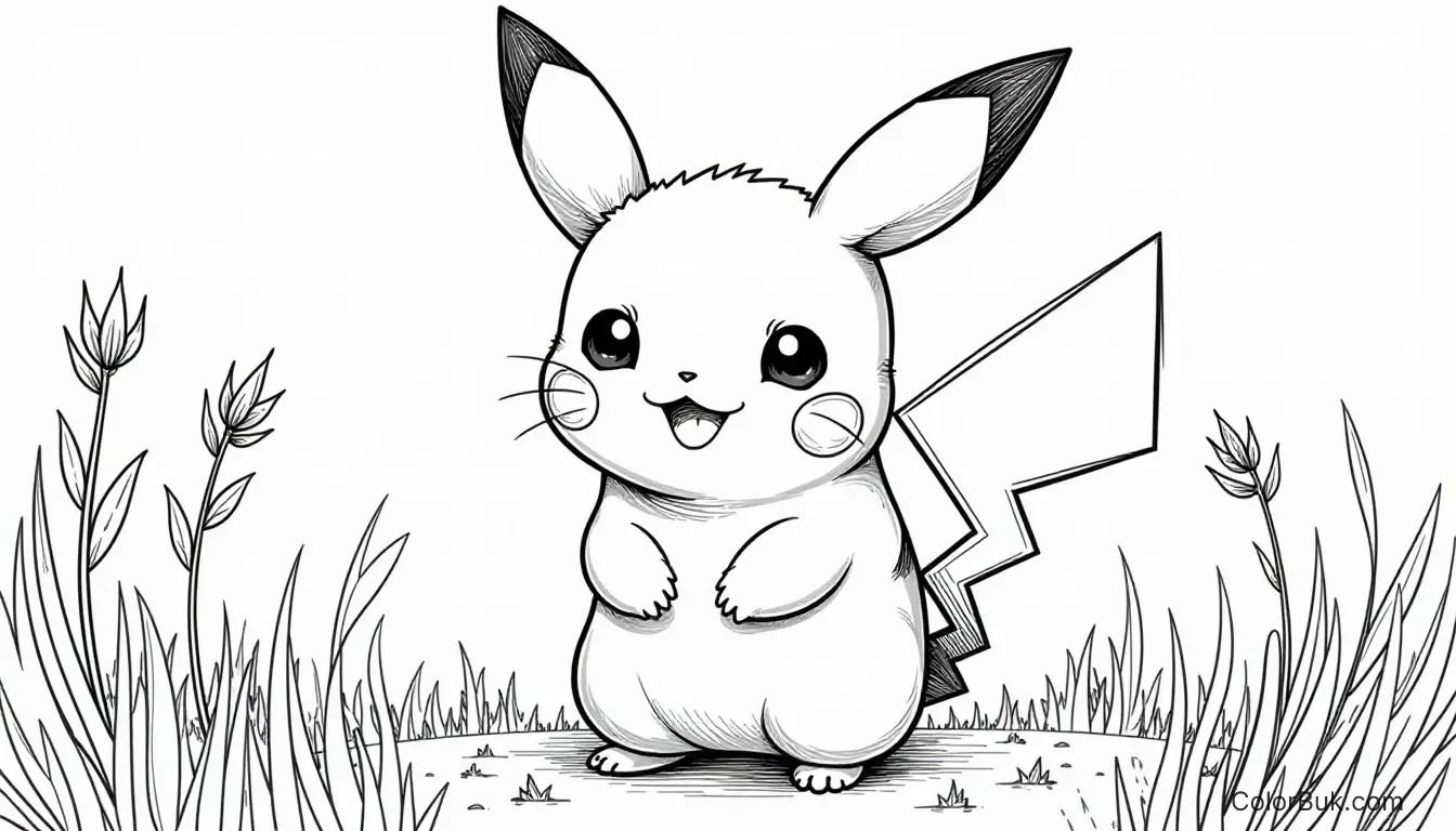 Stylish Pikachu Coloring Page - Free Printable Stylish Pikachu coloring book page for printing and coloring.