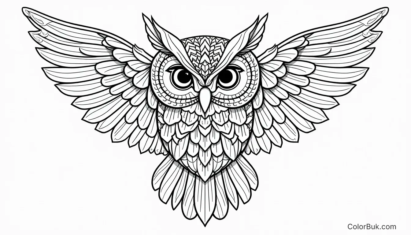Intricate Owl Coloring Page for Adults - Printable Art An intricate adult coloring book page of an owl with mandala and floral designs.