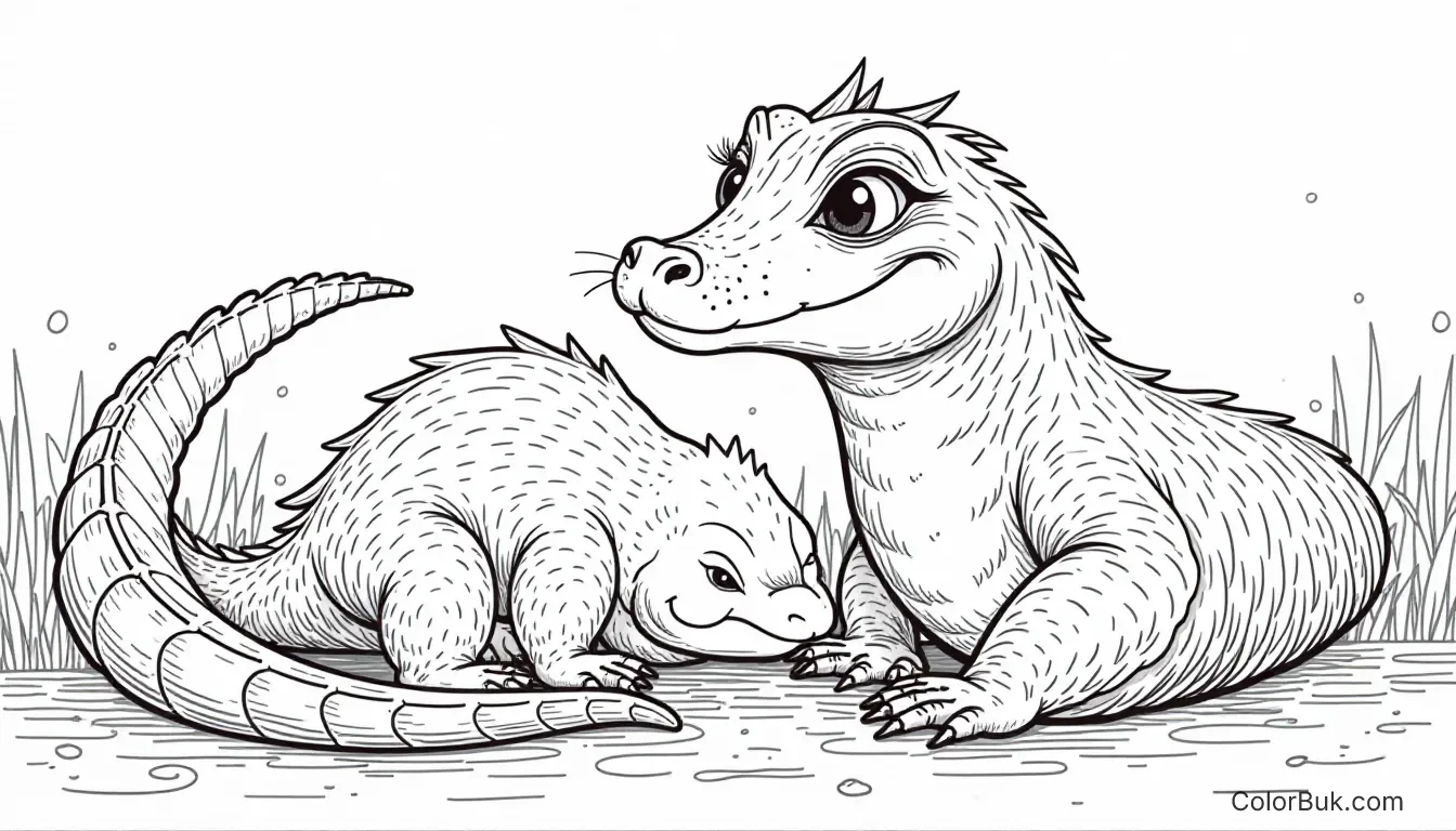 Young Lion Coloring Page - Printable Sheets Coloring page of a young lion befriending a lizard, in a landscape layout