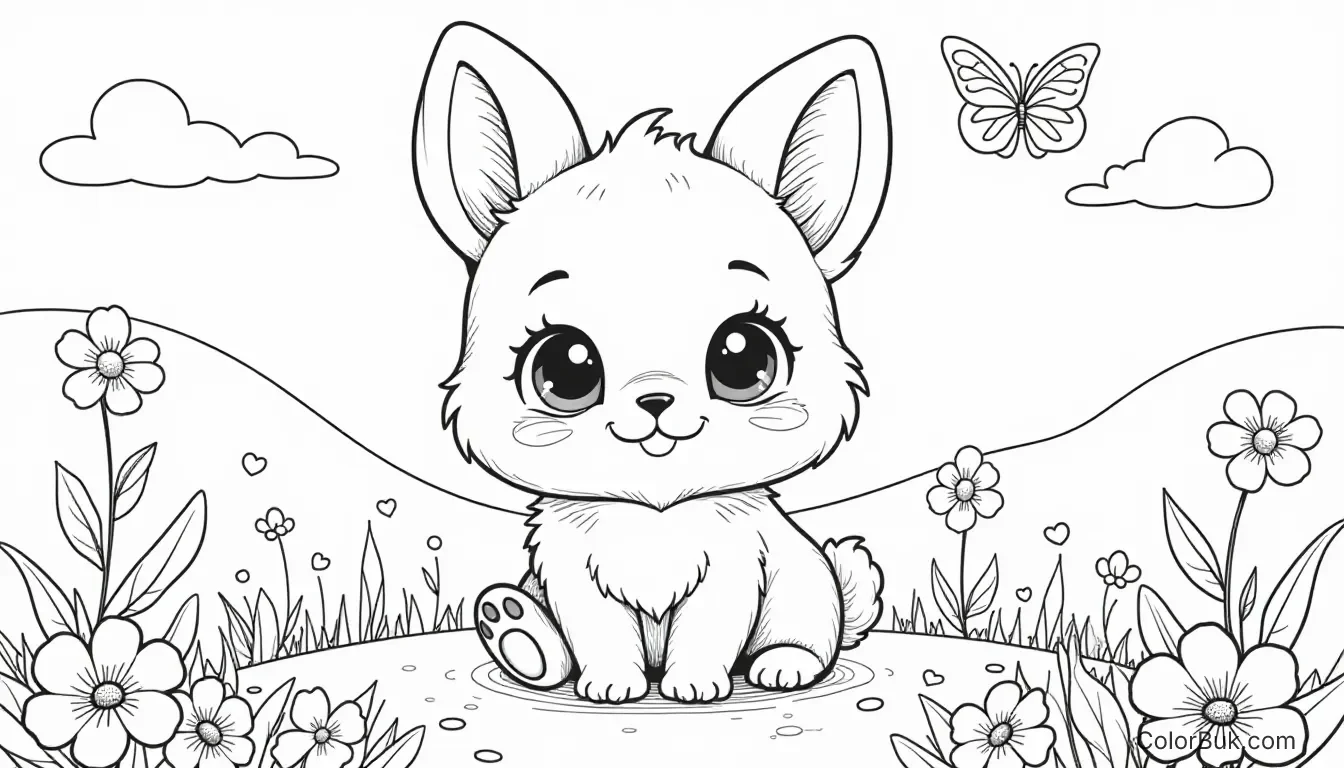 Cute Baby Animal Coloring Page - Printable Fun A cute baby animal coloring page featuring a fluffy bunny with big eyes.